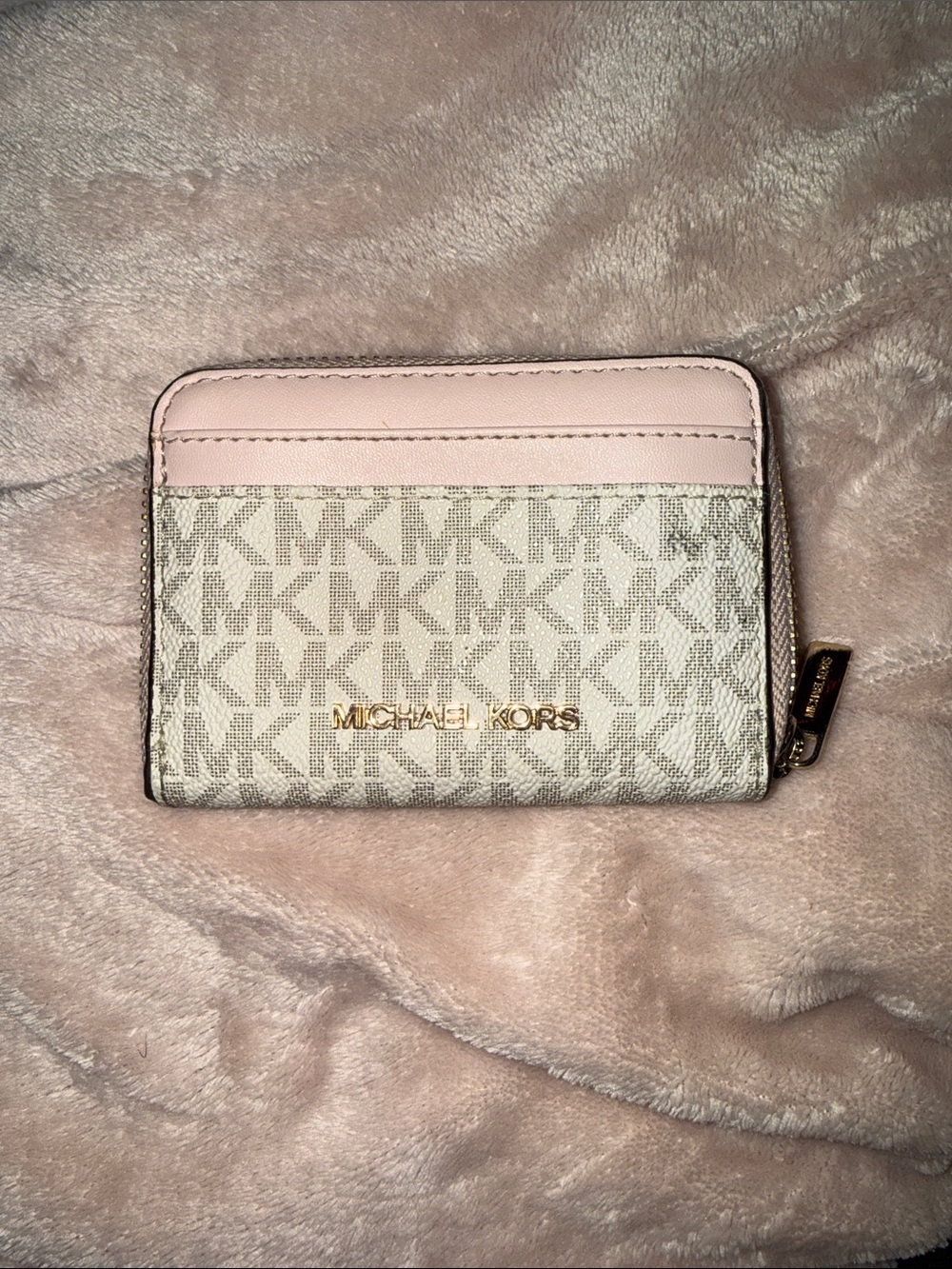 Michael Kors Pink and Signature MK Zip Card Case